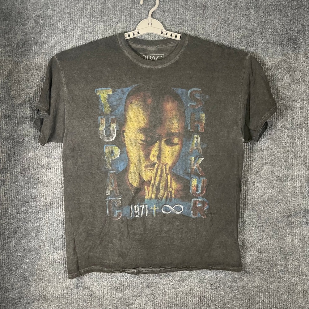 2Pac Shakur Graphic T-Shirt Mens Size M Gray Mineral Wash Faded‎ Tee Streetwear